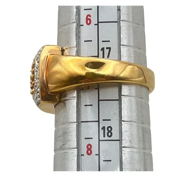 Pave Gold Tone Ring Yellow CZ Silver Tone Accent Size 7 Cocktail Statement 6.62g - Picture 4 of 8